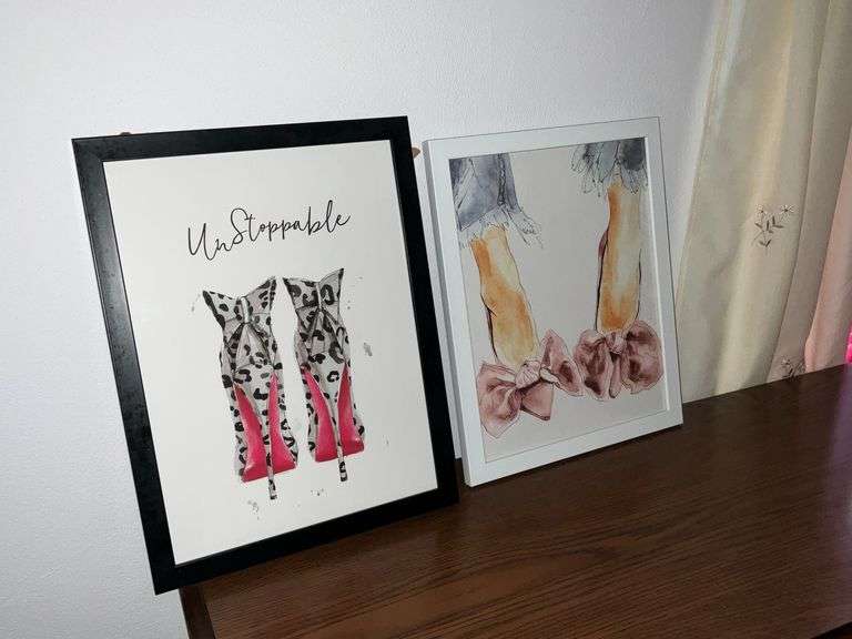Pair of framed shoe art image