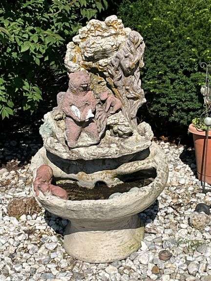 Concrete fountain, crack in one side, VERY HEAVY, 46" T image