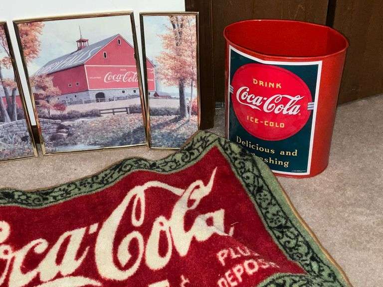 Coca-Cola trash can, framed print, throw rug image