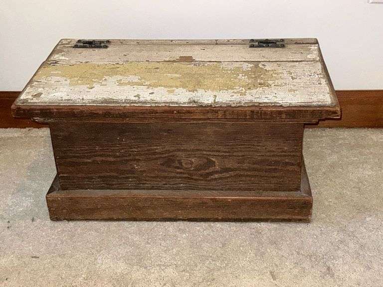 Vintage wooden box with hinged lid image