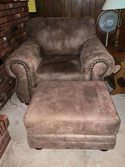 Suede chair and ottoman
