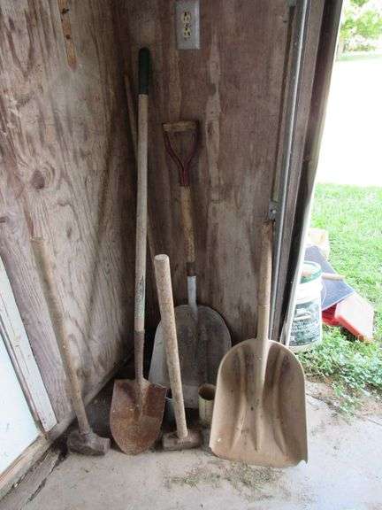 Contents of corner, aluminum scoop shovel image