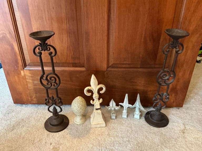 Pair of cast iron candleholders, 18" T image