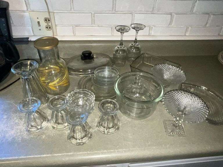 Assorted clear glass, Sunday dishes, pie plates image