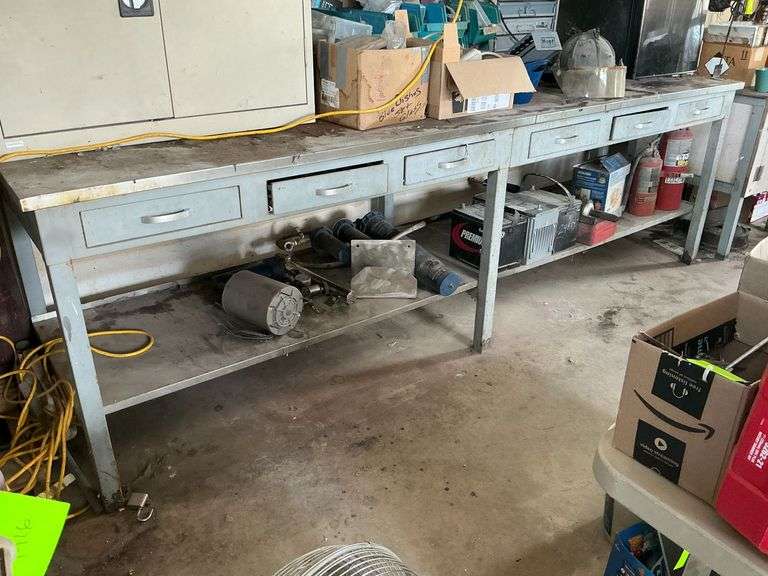 6-drawer steel workbench with stainless steel top image