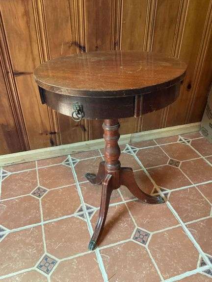 Antique drum table, claw feet image