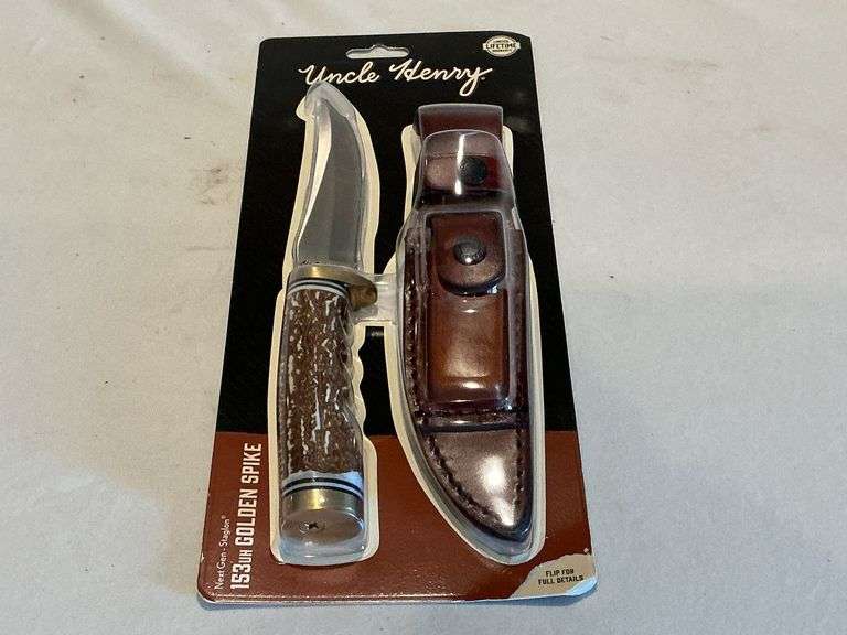 Uncle Henry Schrade 153UH golden spike with leather sheath image