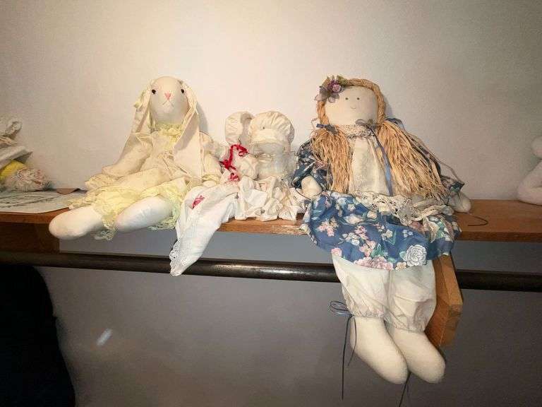 Rag dolls and hand made bunnies image