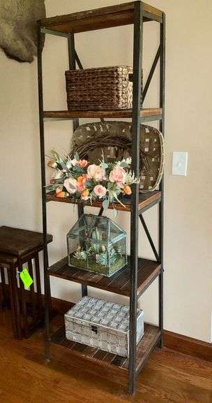 Metal and wood decorative shelf, CONTENTS NOT INCLUDED image