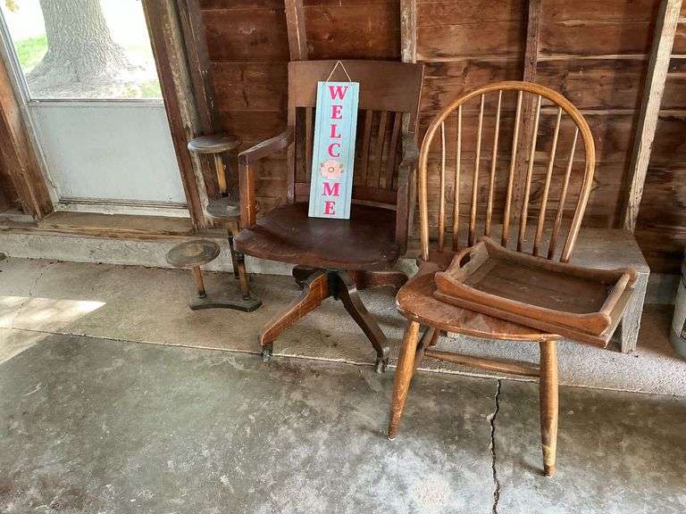 Wooden office chair, plant stand, etc. image