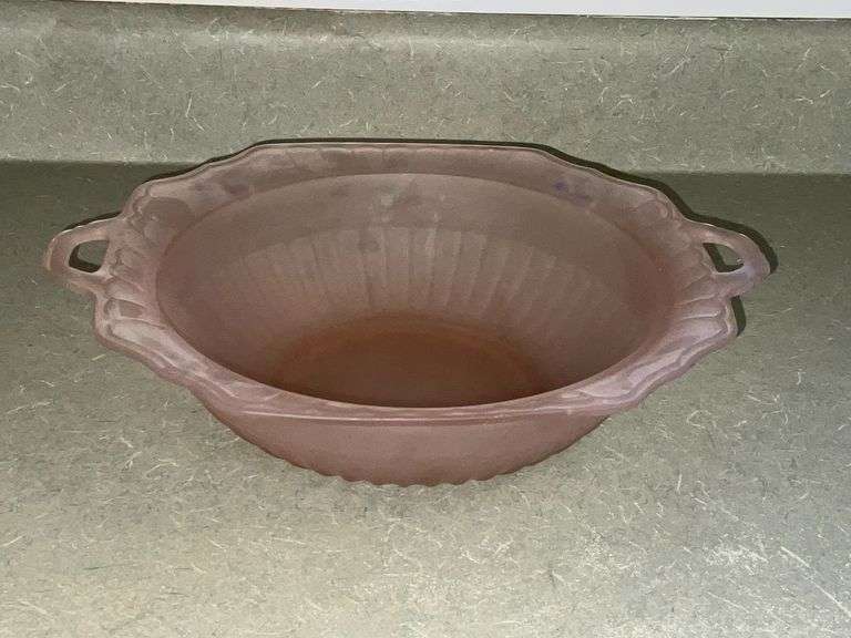 Frosted pink depression handled bowl image