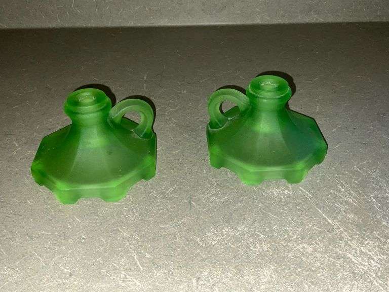 Pair of green frosted candle sticks image
