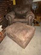Suede chair and ottoman