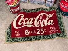 Coca-Cola trash can, framed print, throw rug