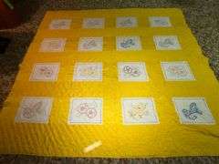 Embroidered blocks flower quilt
