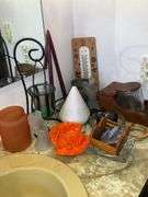 Candleholders, thermometer, ashtrays, etc.