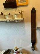 Straight razors, enamel shelf with flower pots, enamel soap dish