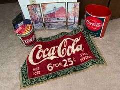 Coca-Cola trash can, framed print, throw rug