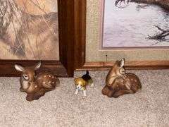 Framed deer prints, deer figurines