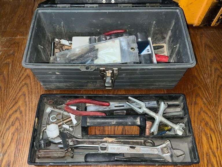 Plumber's tool kit, faucet sockets, pipe wrenches, crescent wrenches, plastic wrenches image