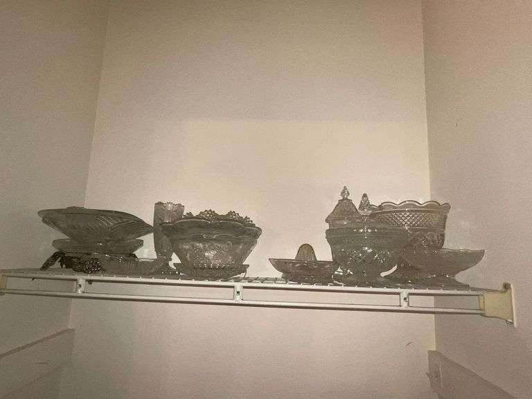 Pressed glass pieces, some with damage image