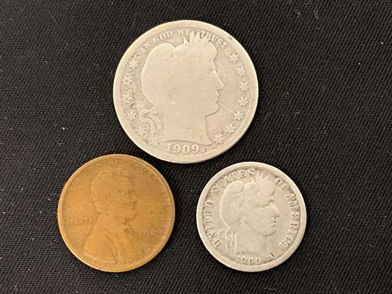 1909-S quarter, dime and 1909-S penny (fine) image