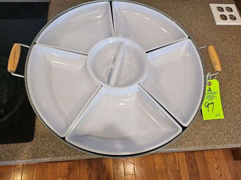 Galvanized lazy Susan with removable inserts, 21" W image