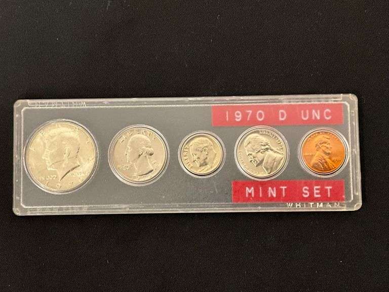 1970-D clad 40% silver Kennedy half dollar and other 1970 coins. image