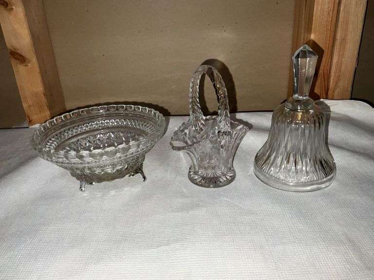 Vase, bell and small dish with plated feet image