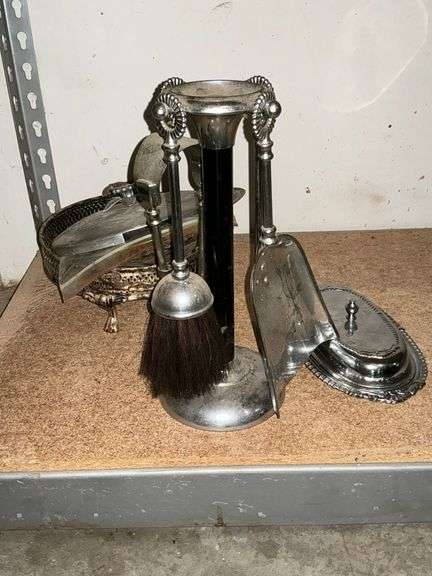 Table top cleaning tools on stand and other silver plate items image