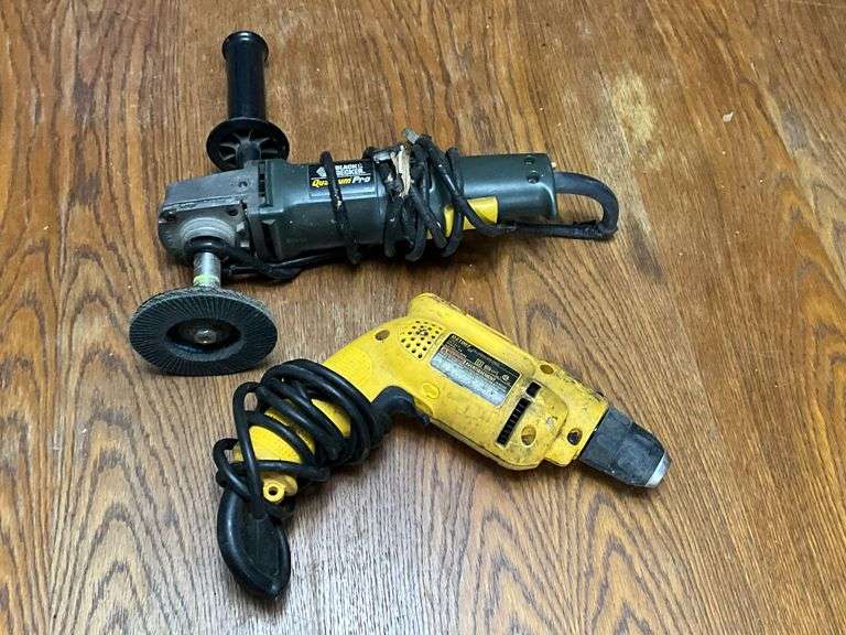 DeWalt D21007 3/8" drill, Black & Decker angle grinder that needs a cord image