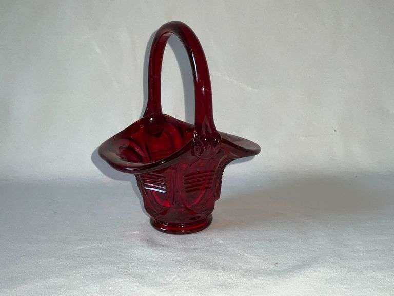 Fenton ruby red basket with applied handle image