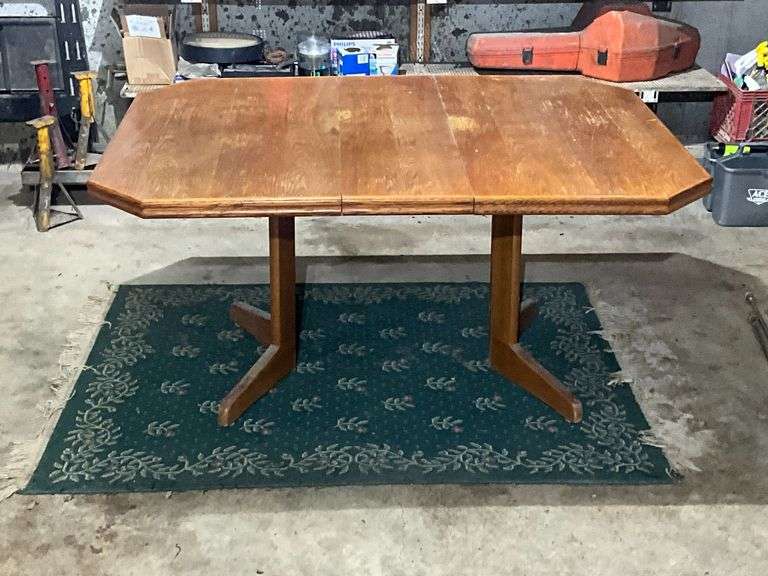 Wooden dining table 40" x 42" W x 30" T, includes 12" wide leaf image