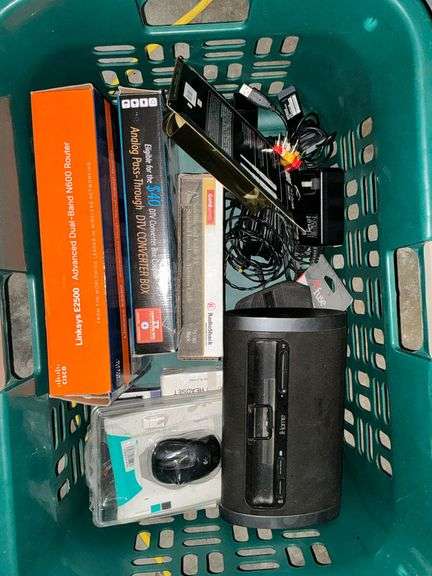 Linksys E2500 router, DTV converter box, RadioShack antenna cable image