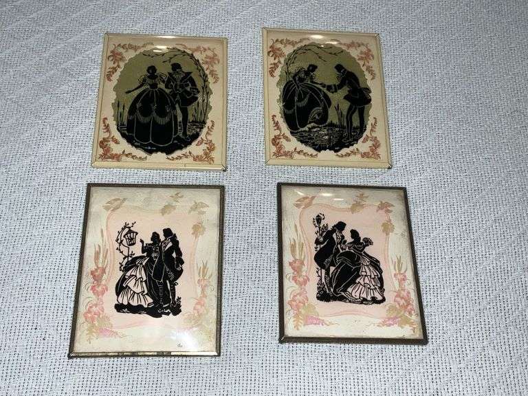 Set of 4 reverse painting on bubble glass art image