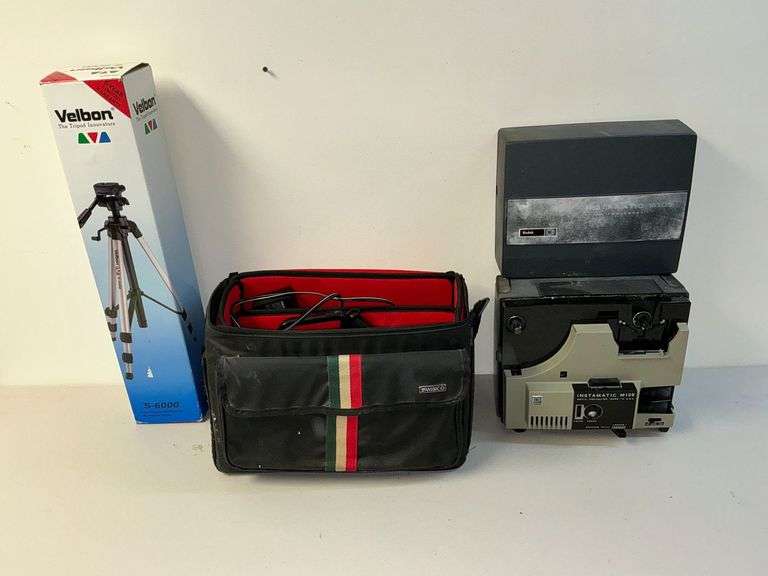 Velbon S-6000 tripod, RCA VHS camcorder in case image