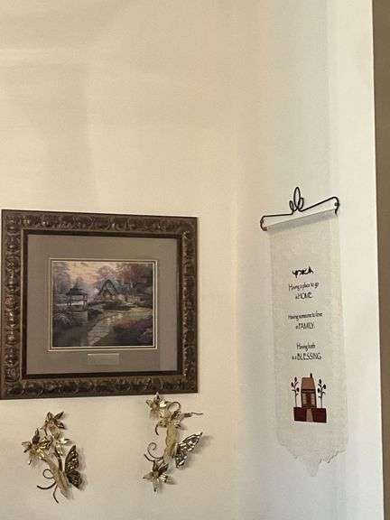 Thomas Kinkade "Make A Wish Cottage" print, 19" x 17", metal butterflies image