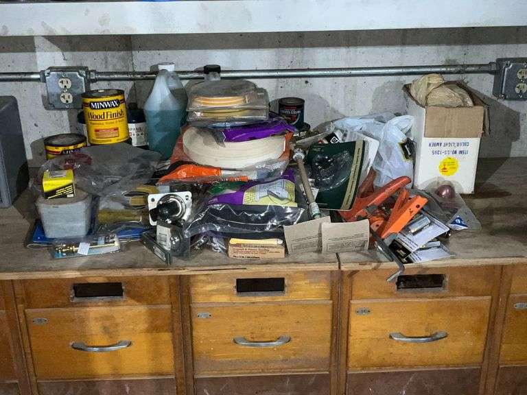 Household hardware, caulking guns, batteries, water heater elements image
