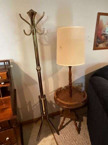 Lamp table 61" T and brass hall tree image