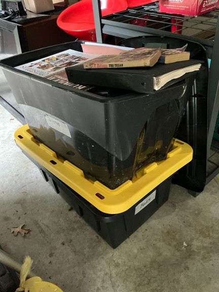2 totes of books,  Stephen King, self-help books, gardening, DIY, National Geographic, Financial, etc. image