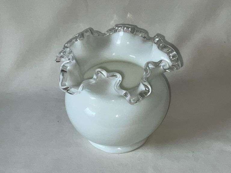 Silver crest milk glass vase with ruffled edge image