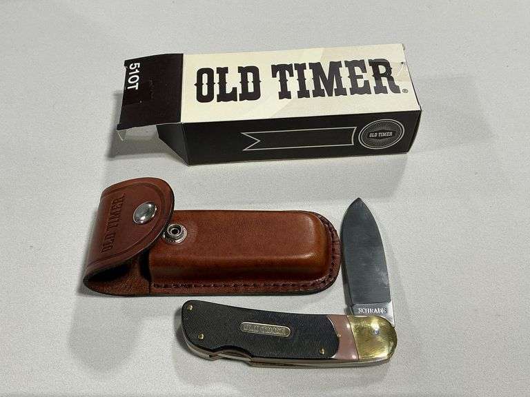 Schrade Old Timer 510T single blade lock back knife with leather sheath image