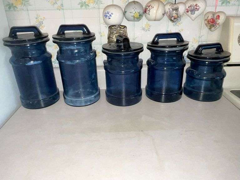 5-piece blue glass milk can canister set image
