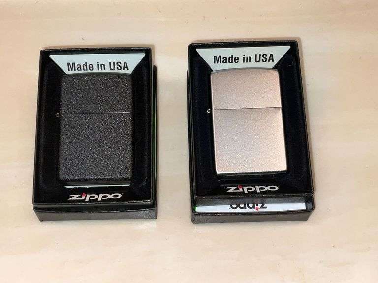 Satin chrome and Black crackle Zippo lighters NIB image