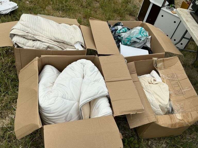 4 boxes of bedding, covers, men's clothing image