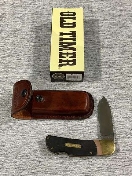 Old Timer Schrade 510T single blade lock back knife with leather sheath image