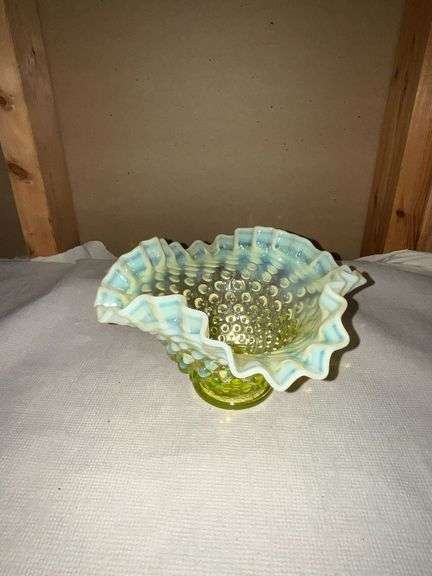 Yellow opalescent hobnail ruffle edge bowl image