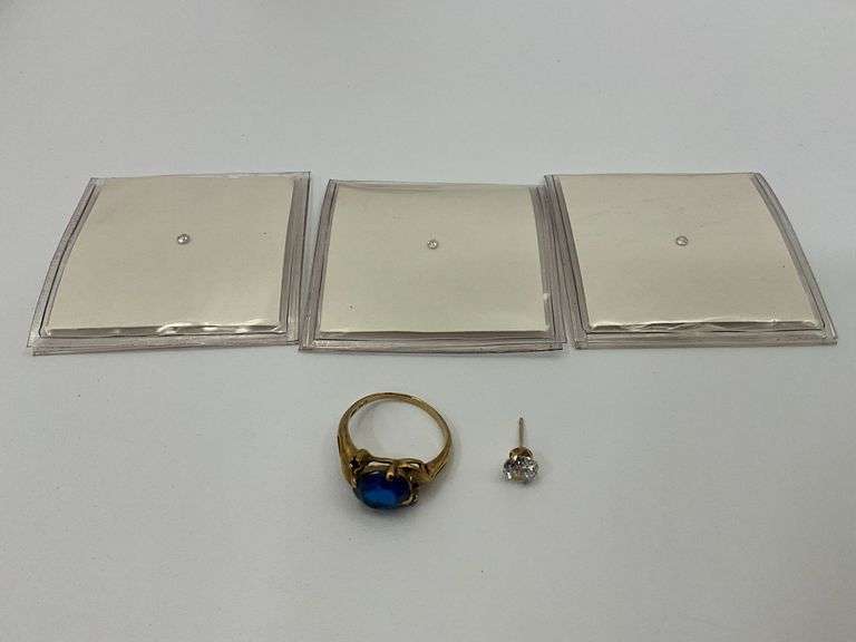 10K ring size 6 3/4 missing a stone, 10K earring CZ image