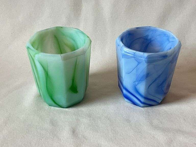 Pair of slag glass Flying Crow tumblers image