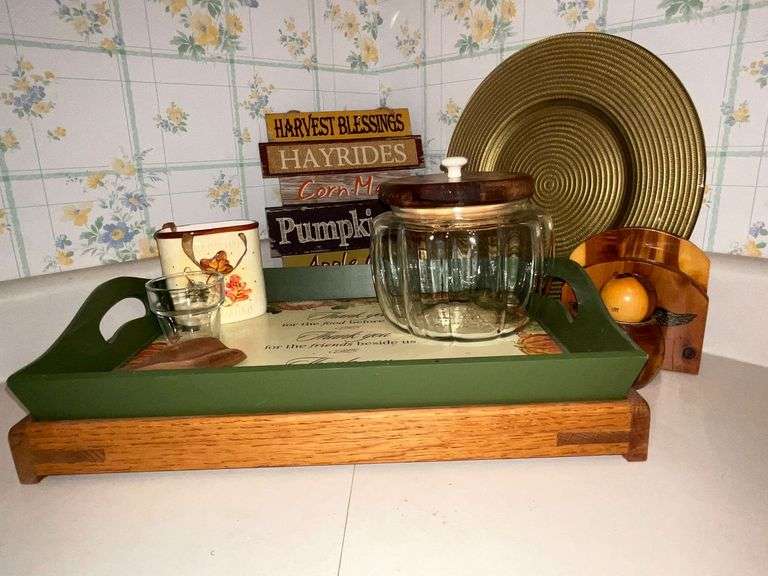 Serving trays, pumpkin canister, fall decorations, etc. image